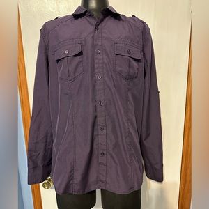 Men’s Purple Casual Button-Up Shirt, Size X-Large
